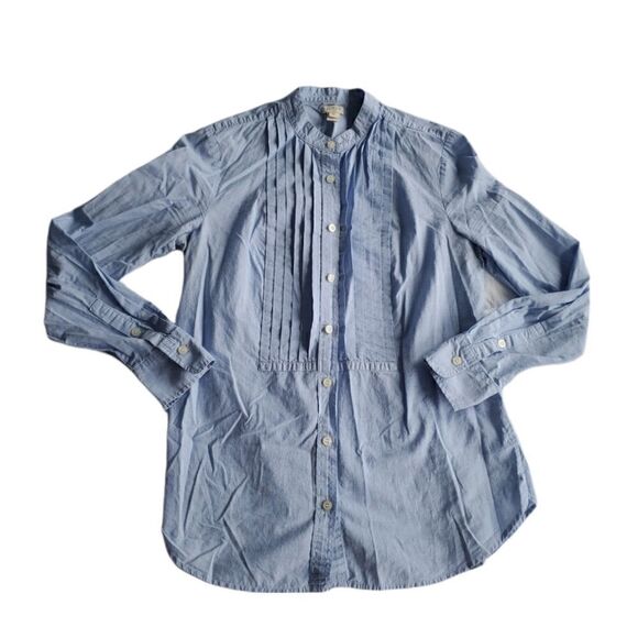J Crew Top Blue Button Down Oxford Tuxedo Small - Picture 3 of 10